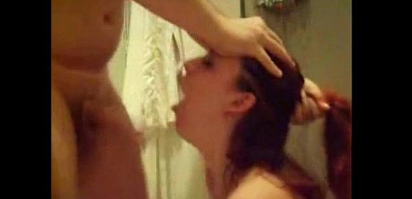  Redhead takes piss shower and face fucked